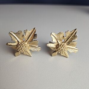 Vintage Pandora Clip On Earrings Floral Leaves Clip On Gold Tone Signed Estate